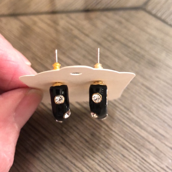 Vintage Black Enamel & Rhinestone Half Hoops - Picture 13 of 13